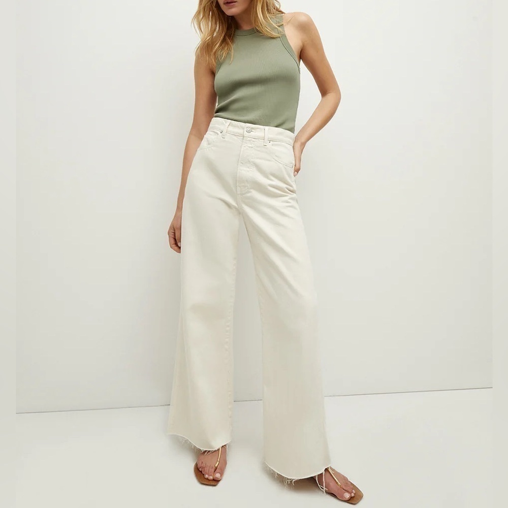 New Veronica Beard Taylor Relaxed Wide Leg Jeans High Rise Ecru Full Length 31